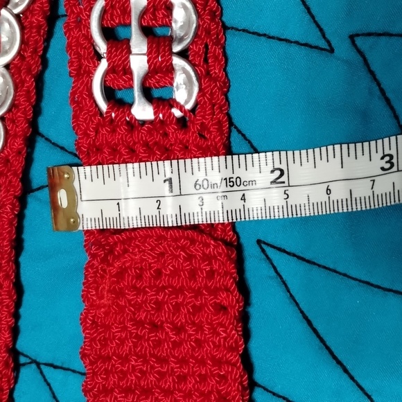 Handmade Upcycled Pull-Tab Soda Belt Red measures approx 40" single layer tabs - Picture 12 of 13